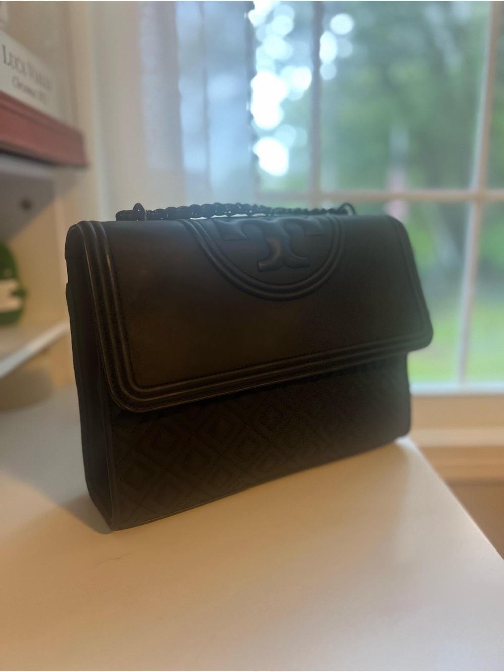 Tory Burch Quilted Black Leather Shoulder Bag with Chain Strap